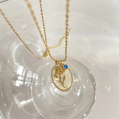 Dainty Gemstone Floral Pendant Necklace 14k Gold
