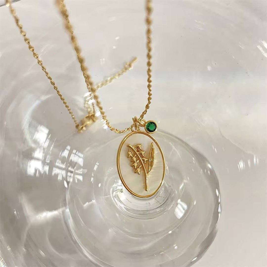 Dainty Gemstone Floral Pendant Necklace 14k Gold