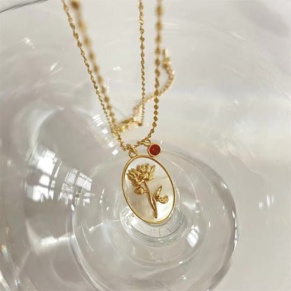 Dainty Gemstone Floral Pendant Necklace 14k Gold - Luxicro