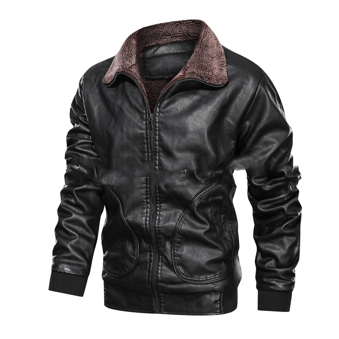 Cozy Mens Leather Biker Jacket - Soft Lined Zip Up Coat - Luxicro