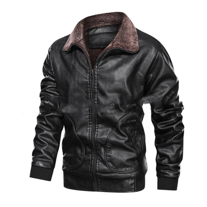 Cozy Mens Leather Biker Jacket - Soft Lined Zip Up Coat - Luxicro