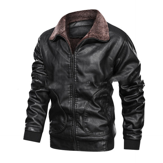 Cozy Mens Leather Biker Jacket - Soft Lined Zip Up Coat - Luxicro