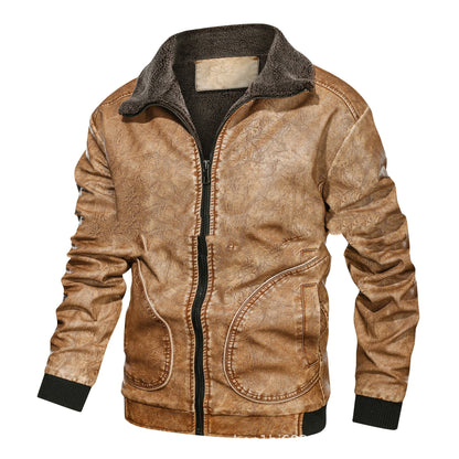 Cozy Mens Leather Biker Jacket - Soft Lined Zip Up Coat