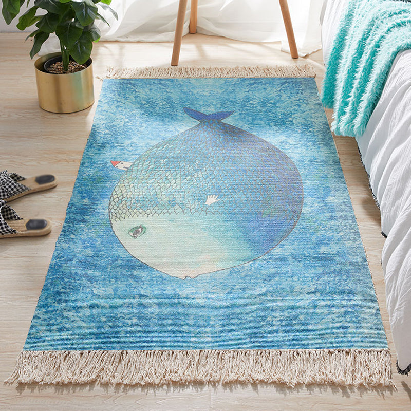 Soft Kids Play Carpet Blue Fish Design
