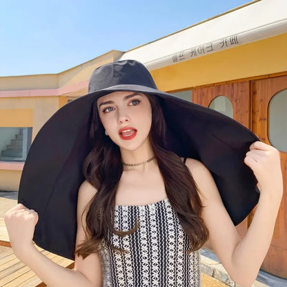 Stylish Large Brim Sunscreen Beach Hat for Ladies