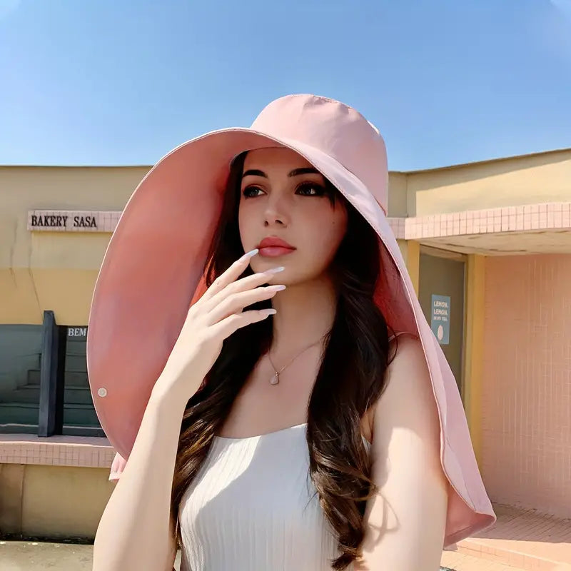 Stylish Large Brim Sunscreen Beach Hat for Ladies