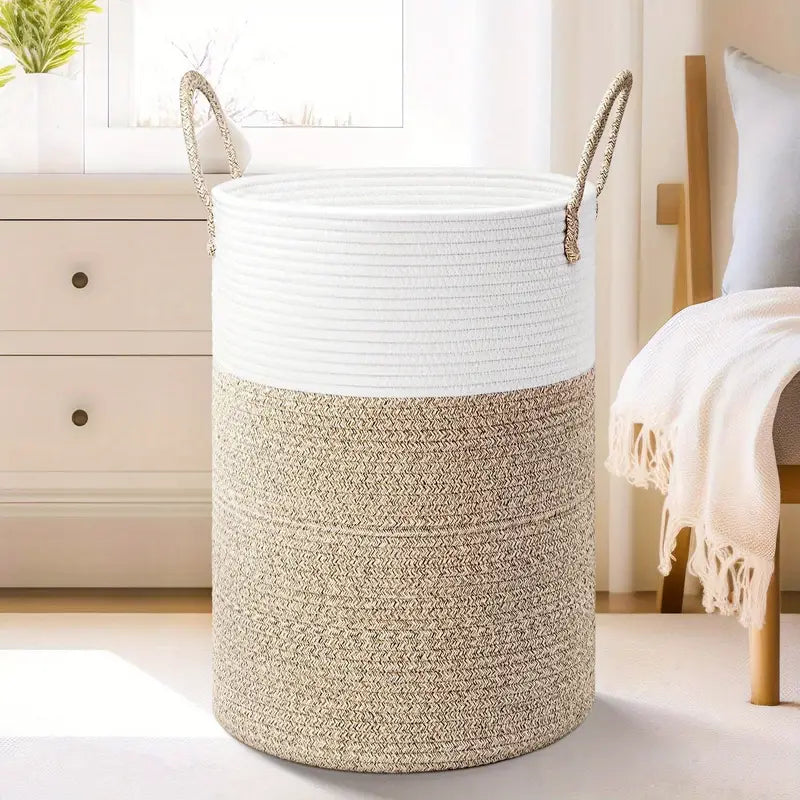Collapsible Woven Basket - Sturdy Fabric Storage Container - Luxicro