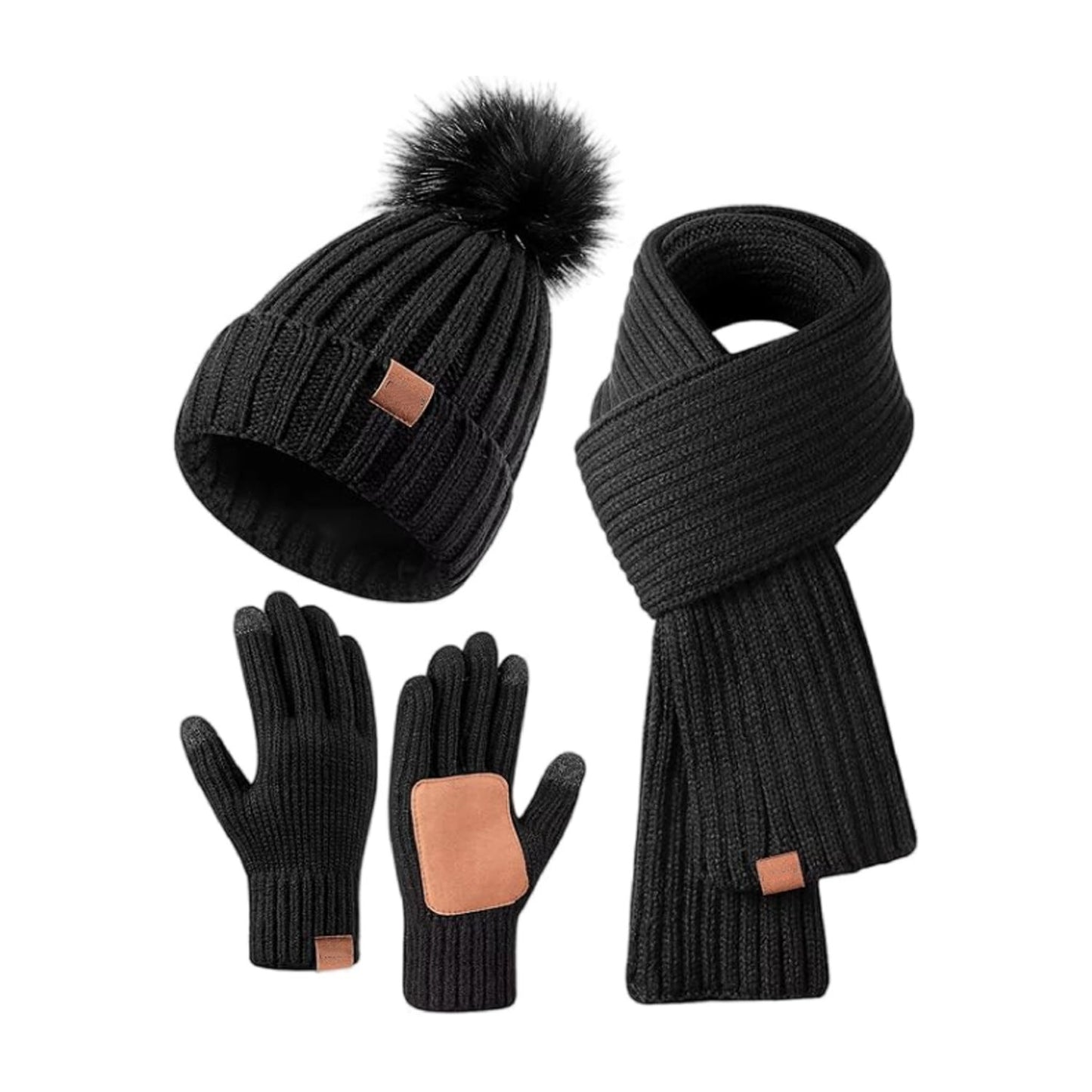 Cozy Cold Weather Knit Beanie Scarf Gloves Set