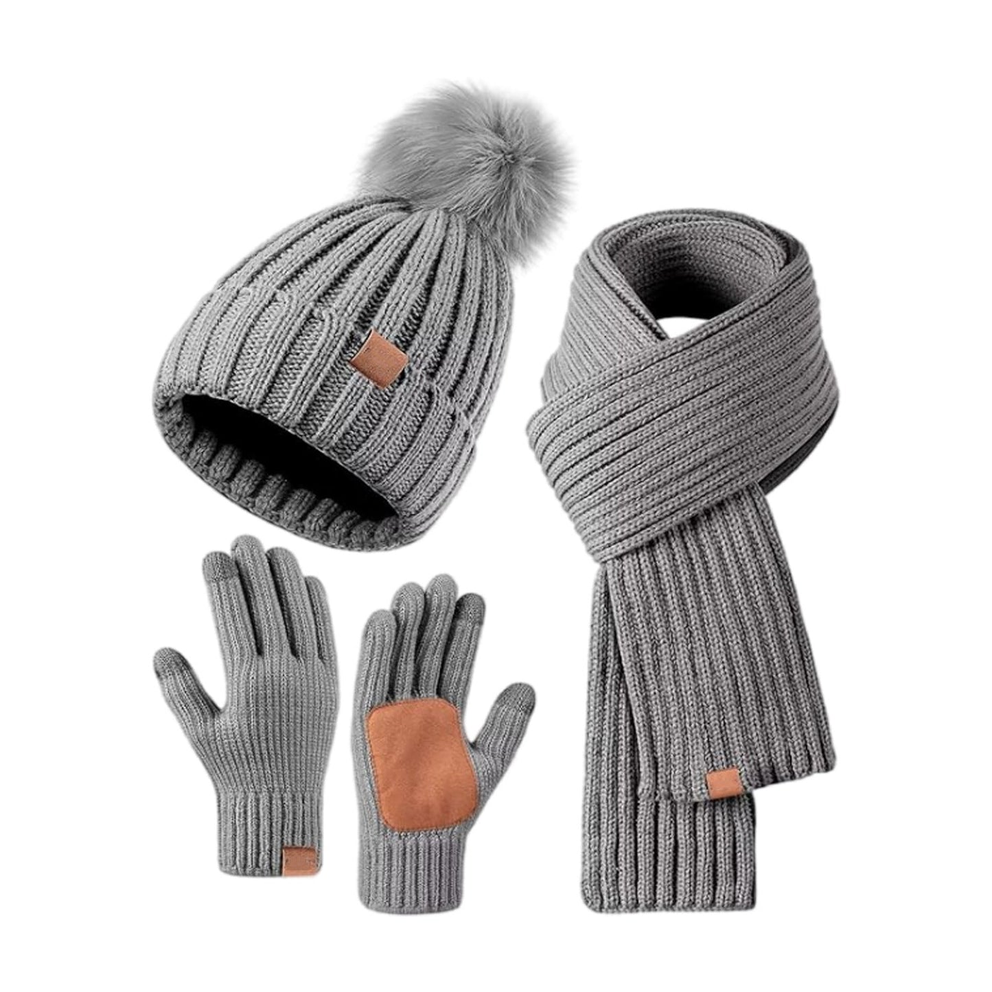 Cozy Cold Weather Knit Beanie Scarf Gloves Set