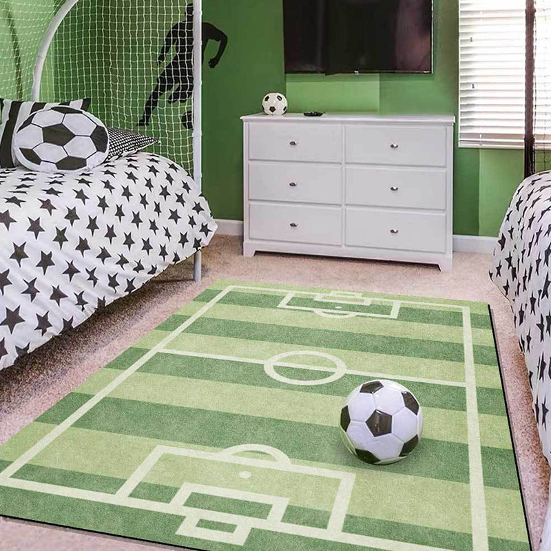 Fun Soccer Field Design Kids Rug Green Non-Slip Carpet