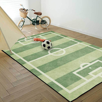 Fun Soccer Field Design Kids Rug Green Non-Slip Carpet