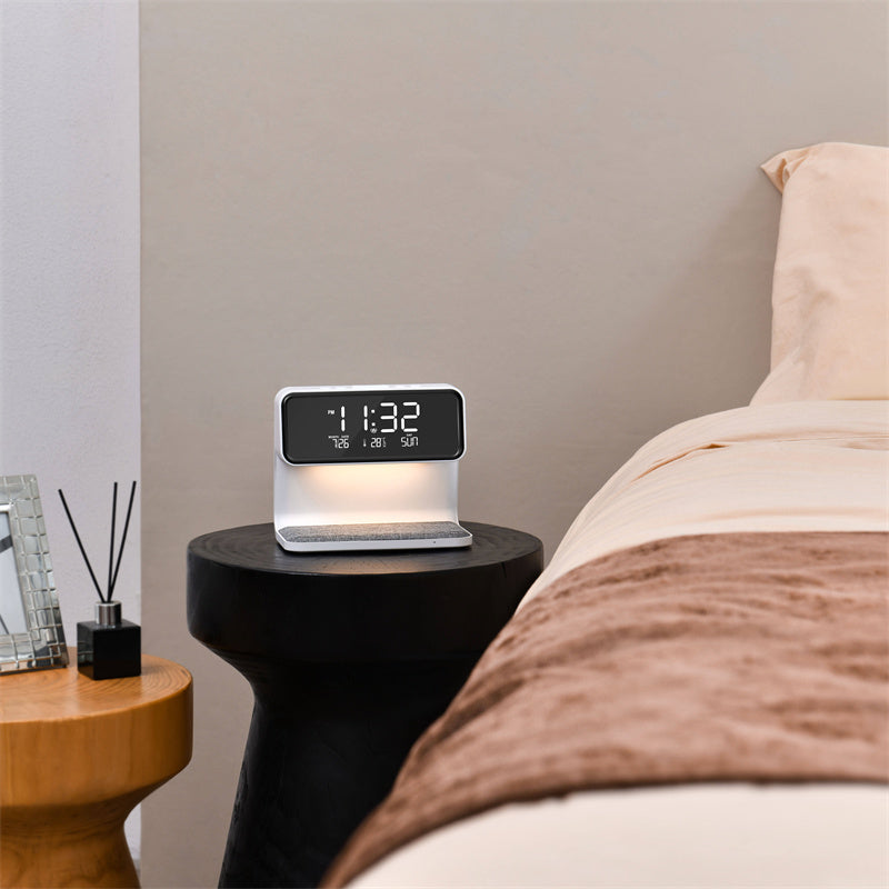 Compact Bedside Table Lamp with USB Charger and Clock