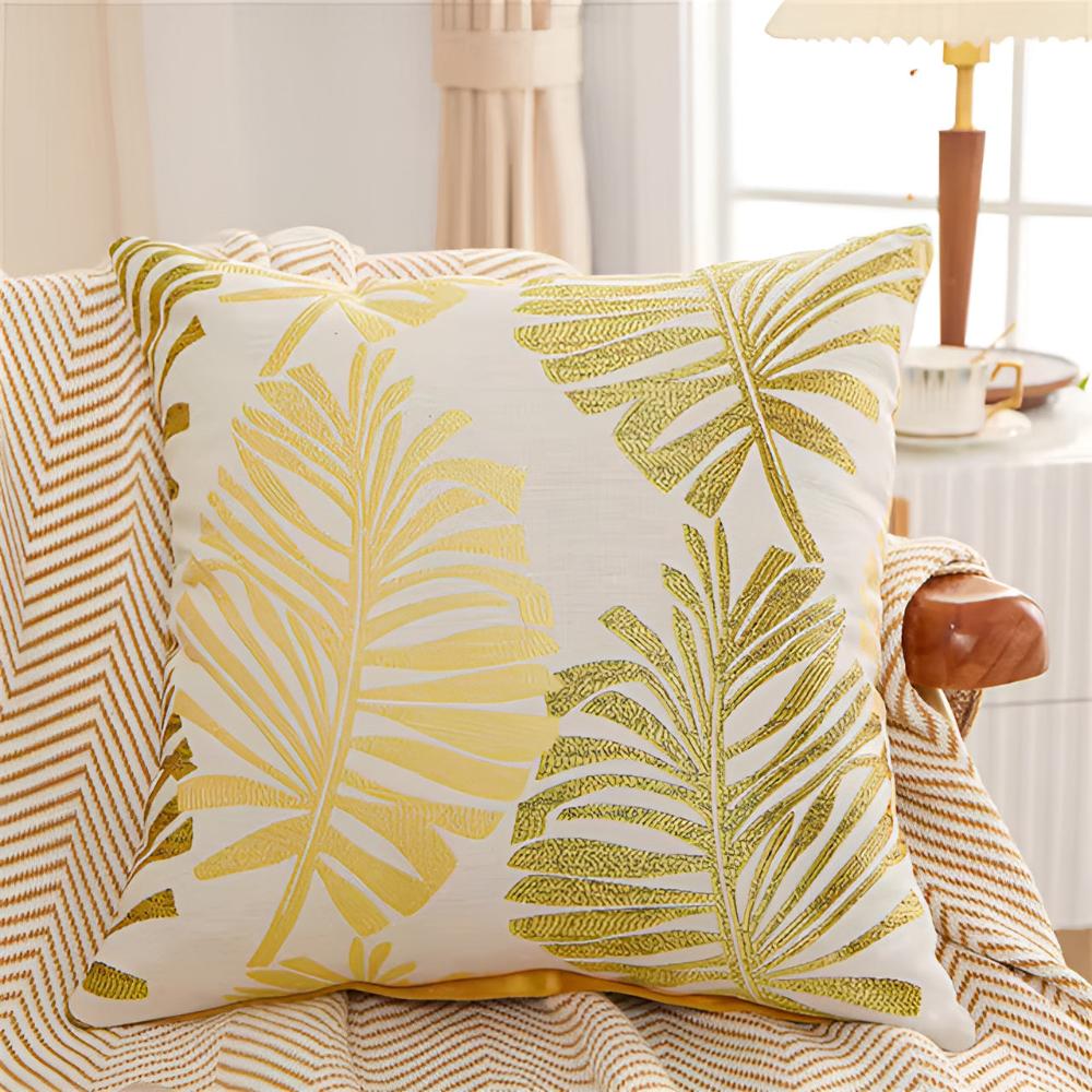 Shiny Leaf Pattern Pillow Cover