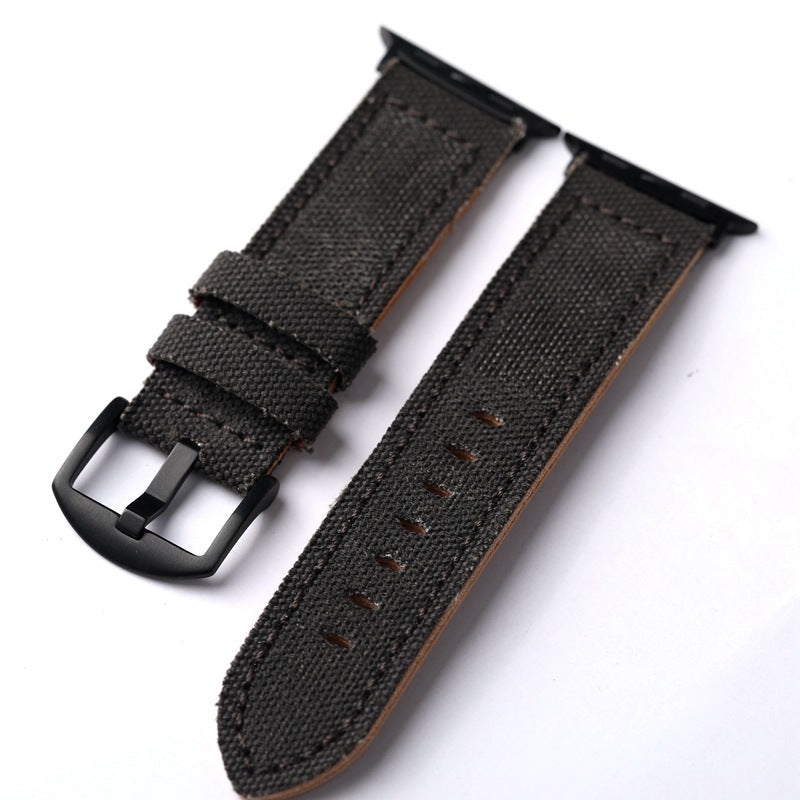 Authentic Leather Strap Canvas Watch Band