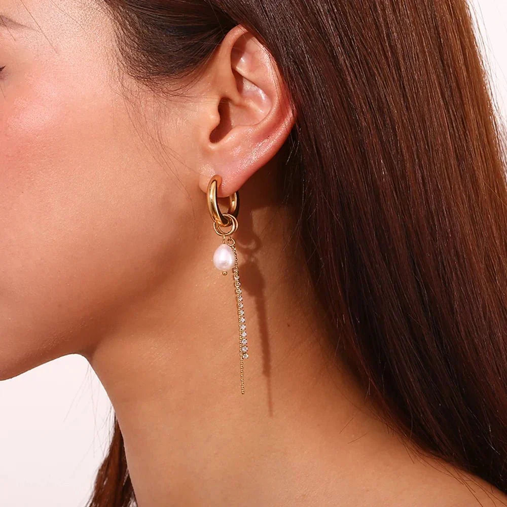 Elegant White Diamond Hanging Earrings