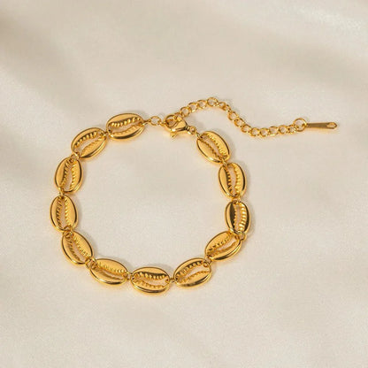 Dainty Beach Shell Gold Charm Bangle