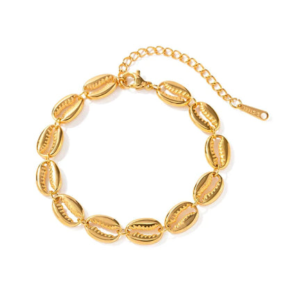 Dainty Beach Shell Gold Charm Bangle