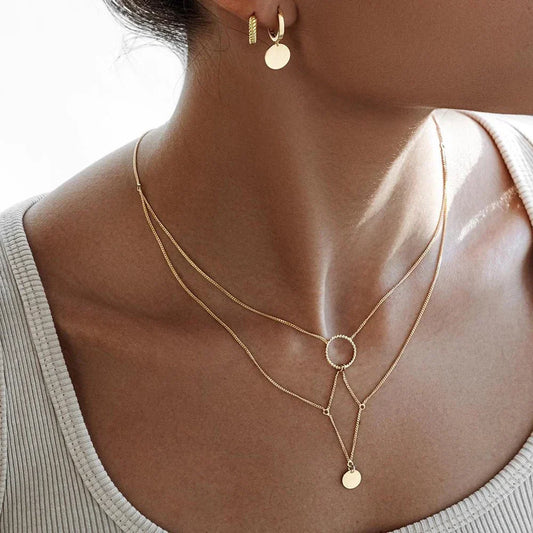 Dainty 14k Gold Star Layered Pendant Necklace - Luxicro