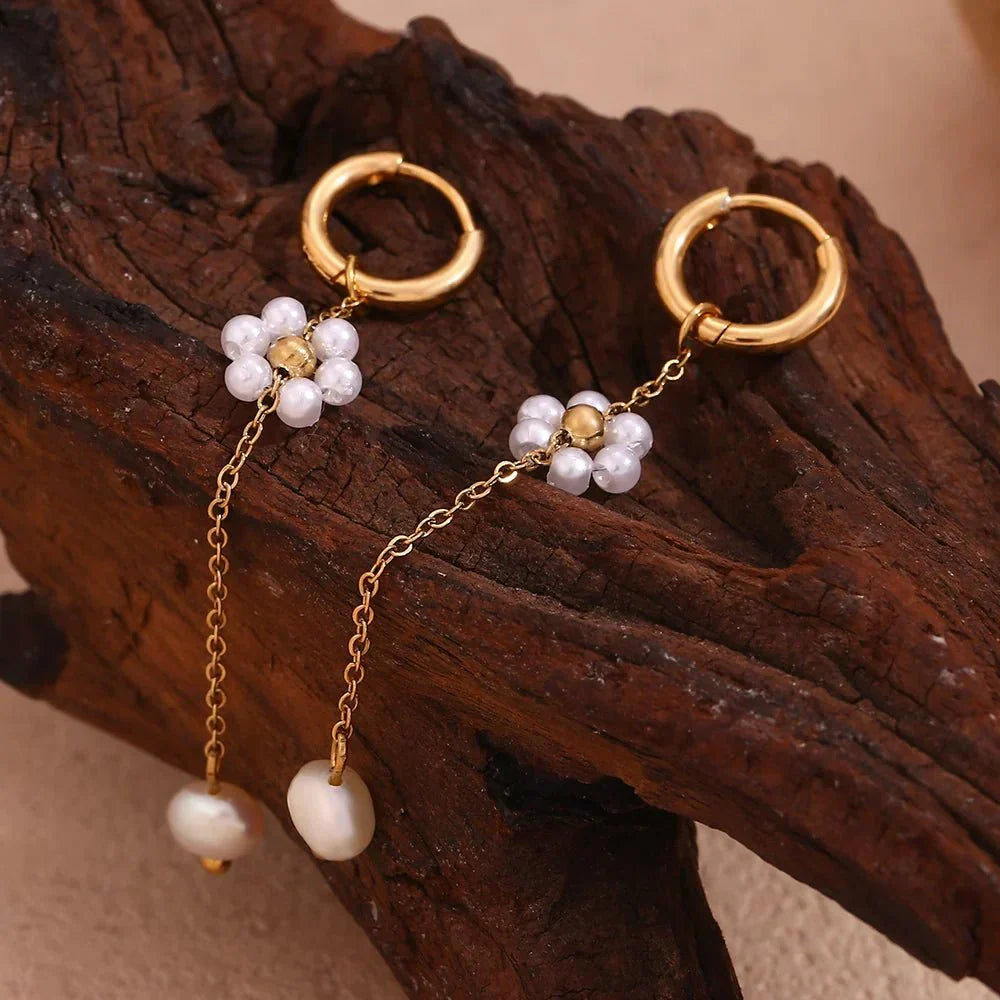 Elegant Rose Gold Pearl Dangle Earrings - Luxicro