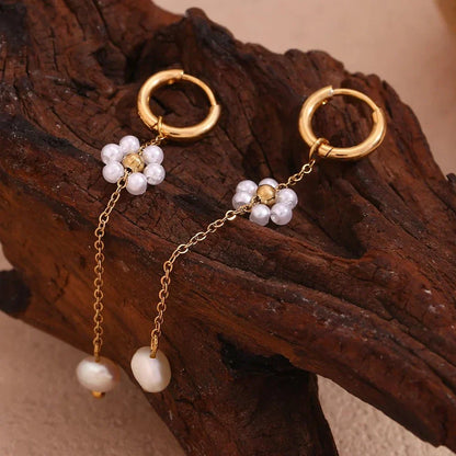 Elegant Rose Gold Pearl Dangle Earrings - Luxicro