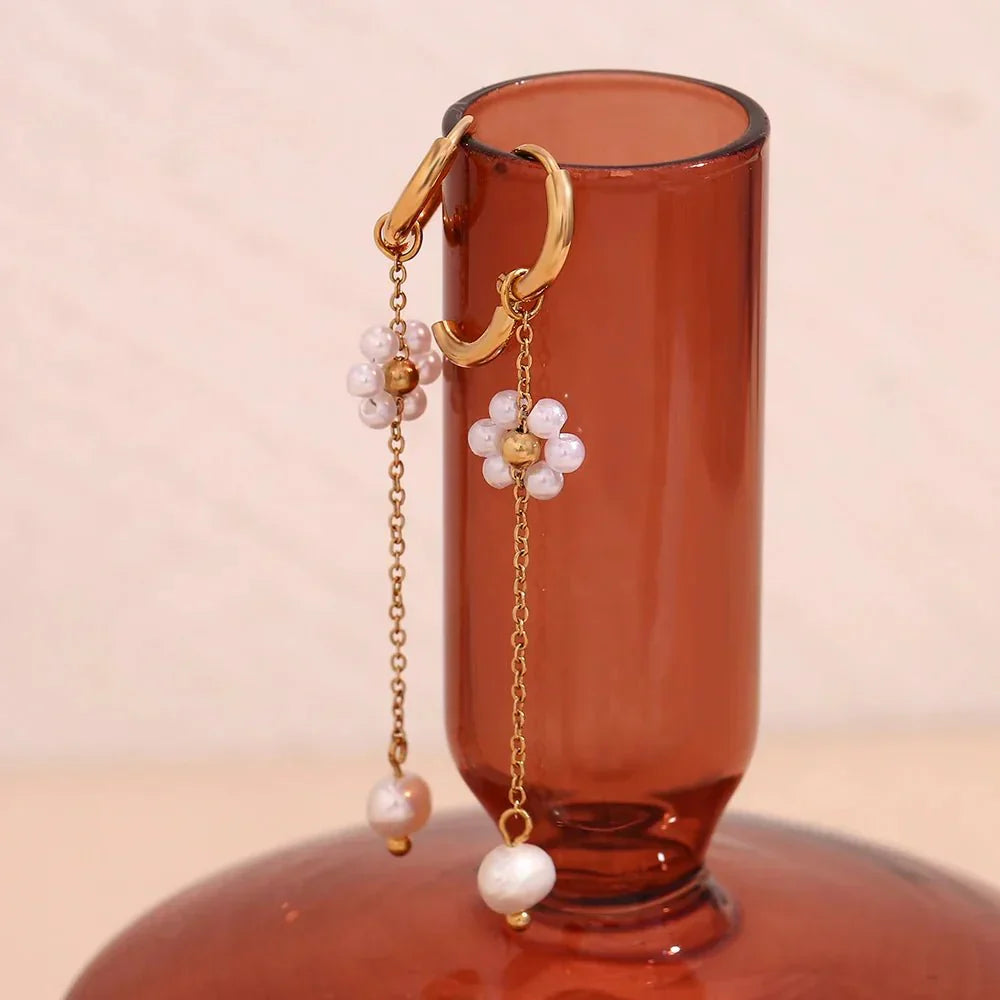 Elegant Rose Gold Pearl Dangle Earrings