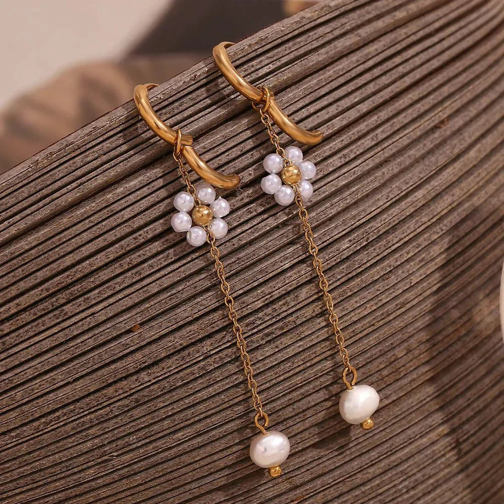 Elegant Rose Gold Pearl Dangle Earrings