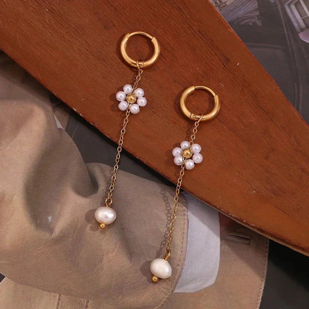 Elegant Rose Gold Pearl Dangle Earrings
