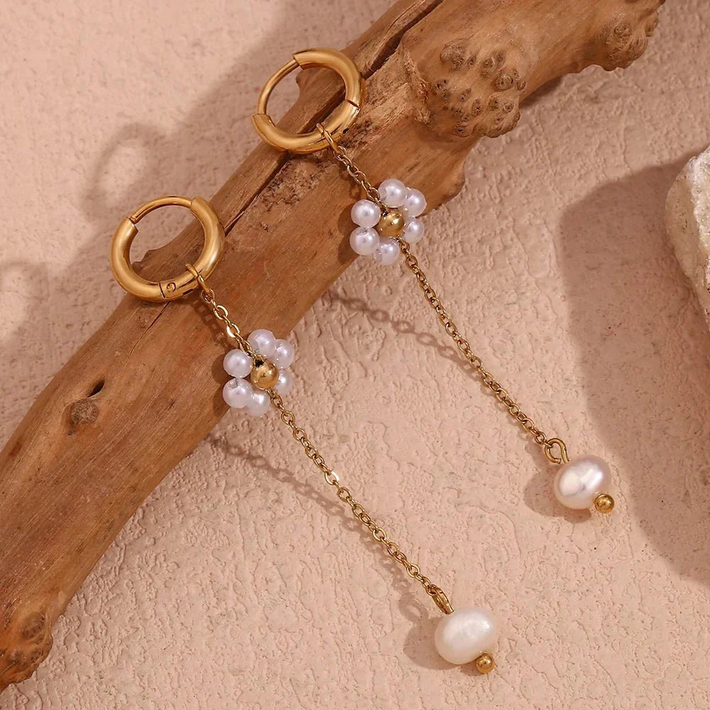 Elegant Rose Gold Pearl Dangle Earrings