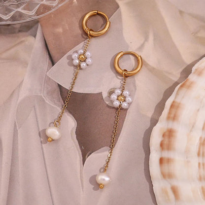Elegant Rose Gold Pearl Dangle Earrings