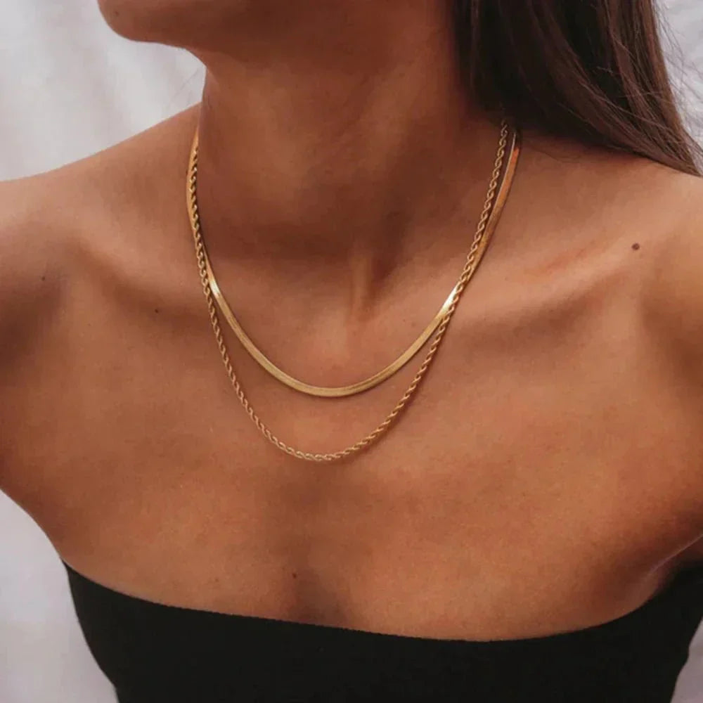 Luxury 14K Herringbone Chain Necklace - Luxicro