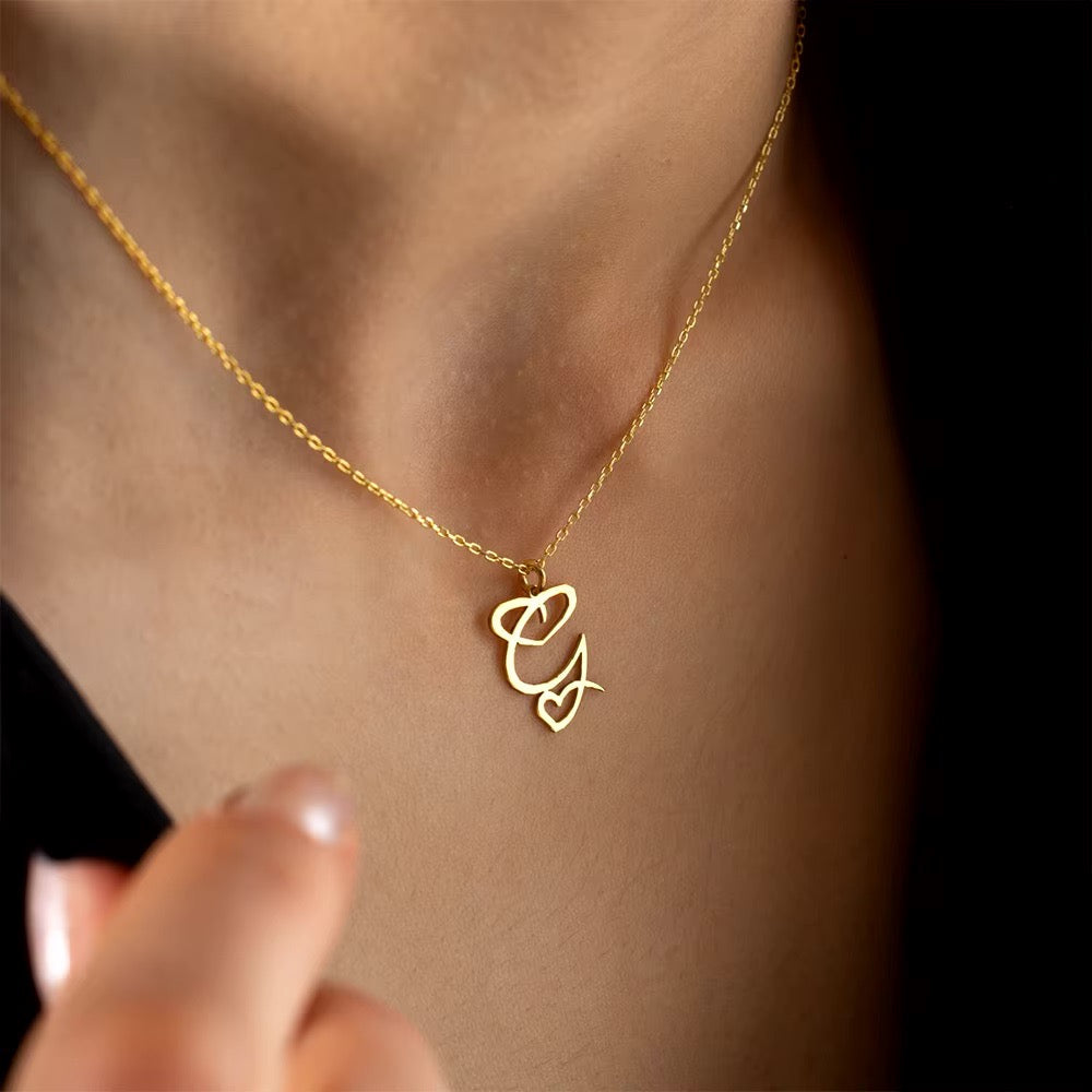 Dainty Monogram Heart Pendant Necklace