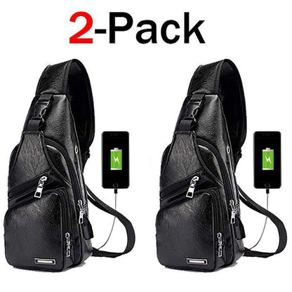 Large Men's Real Leather Crossbody Backpack