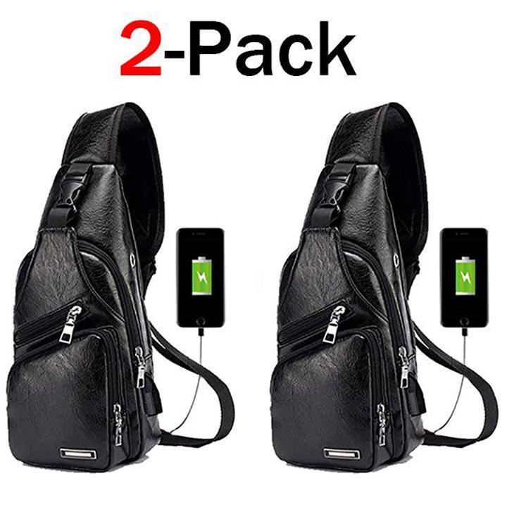 Big Mens Leather Chest Bag Waterproof Backpack