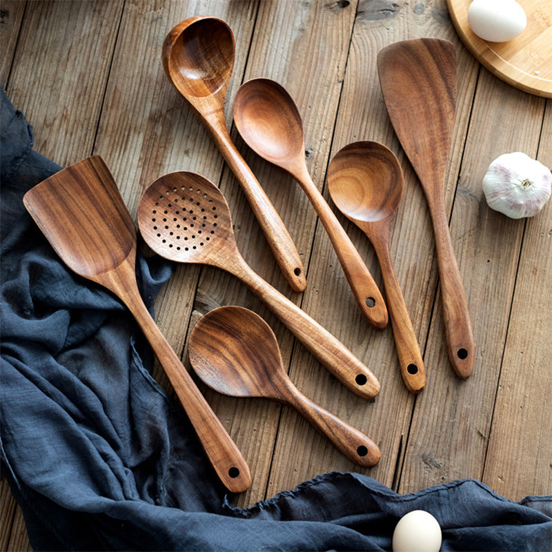 Rustic Wooden Kitchen Utensil Set