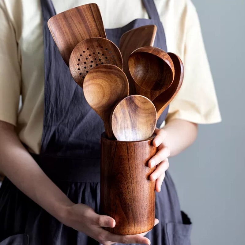Rustic Wooden Kitchen Utensil Set