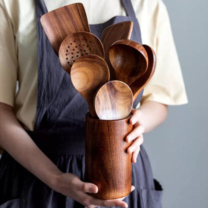 Rustic Wooden Kitchen Utensil Set