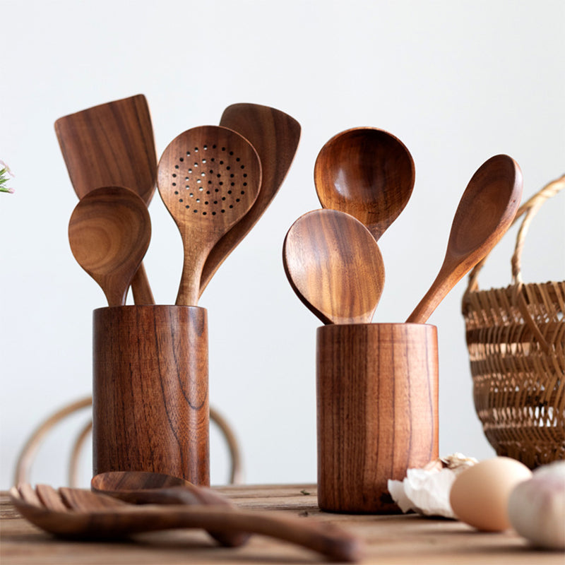 Rustic Wooden Kitchen Utensil Set
