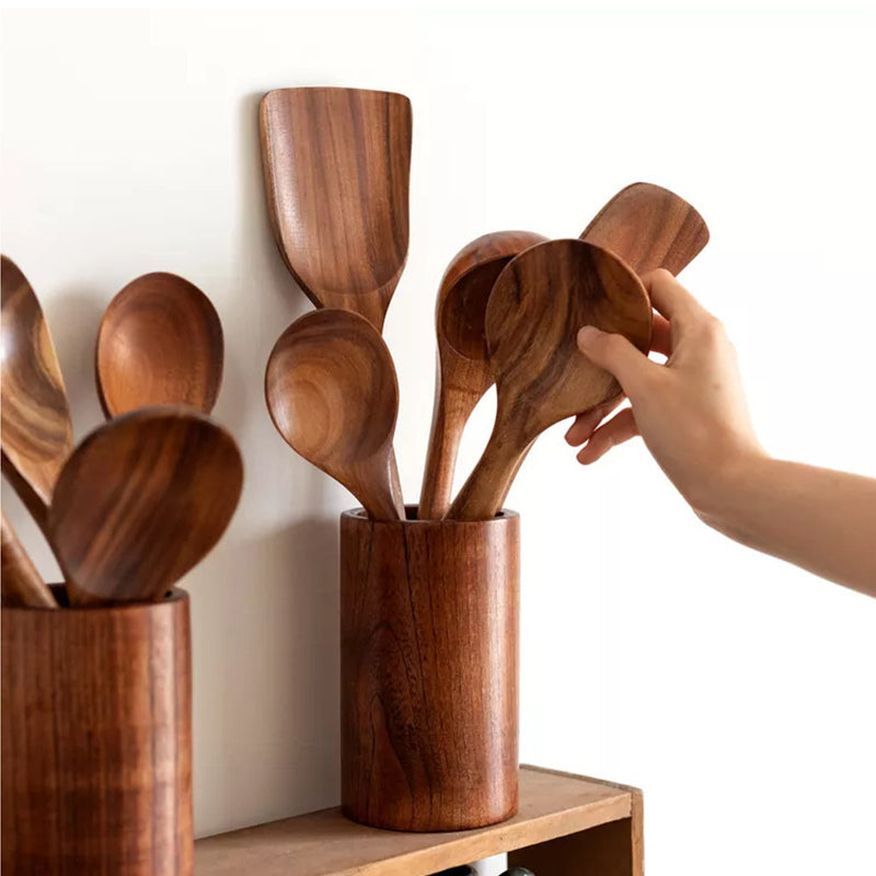 Rustic Wooden Kitchen Utensil Set