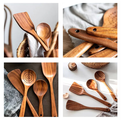 Rustic Wooden Kitchen Utensil Set