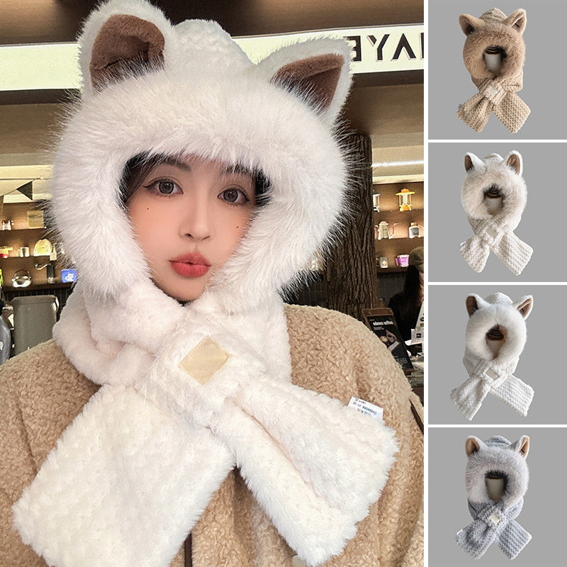 Soft Fox Earmuff Hat Scarf Set