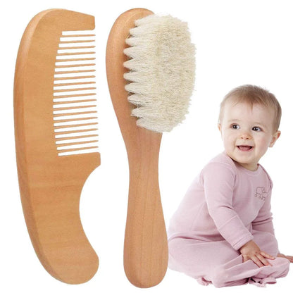 Gentle Baby Hair Brush Set with Wooden Comb - Luxicro