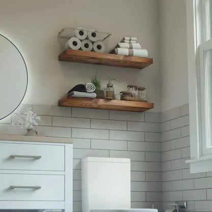 Rustic Wooden Wall Mounted Shelves - Space Saving