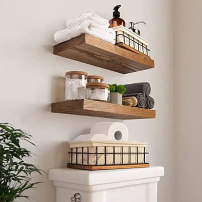Rustic Wooden Floating Wall Shelves