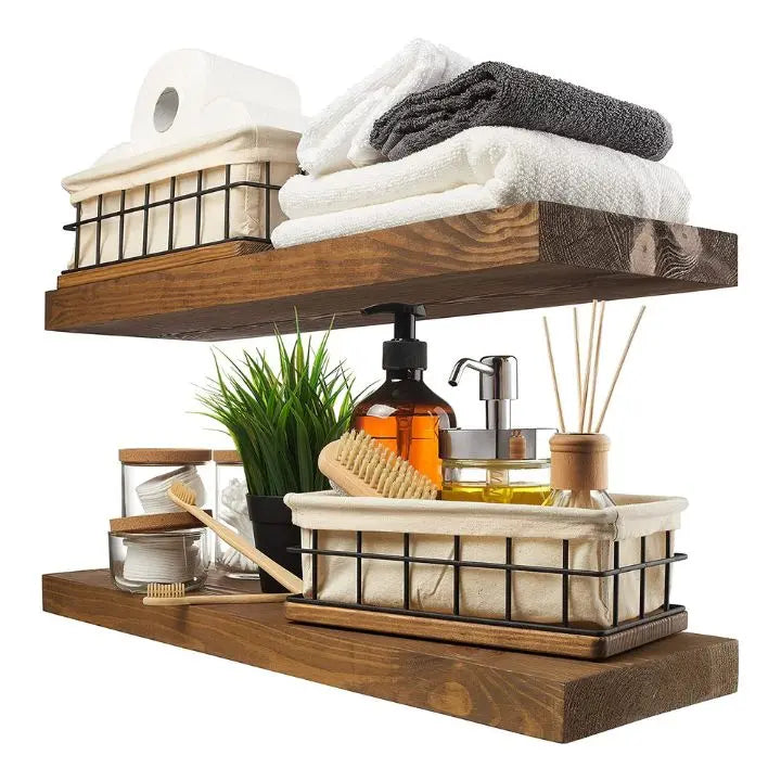 Rustic Wooden Wall Mounted Shelves - Space Saving - Luxicro