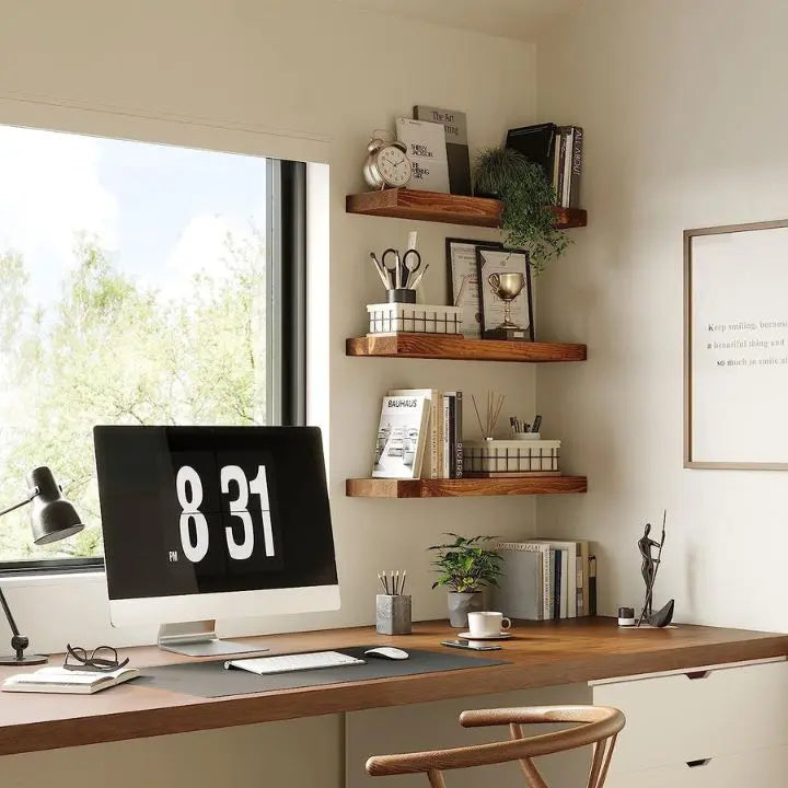 Rustic Wooden Wall Mounted Shelves - Space Saving