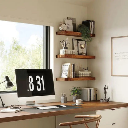 Rustic Wooden Wall Mounted Shelves - Space Saving