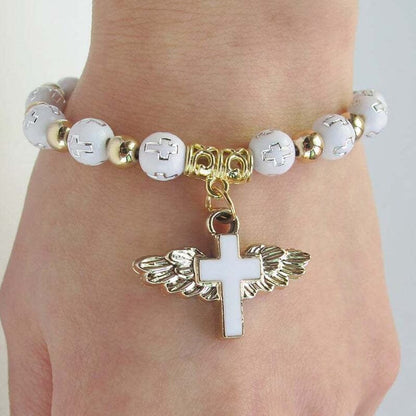 Delicate Wing Cross Charm Bracelet