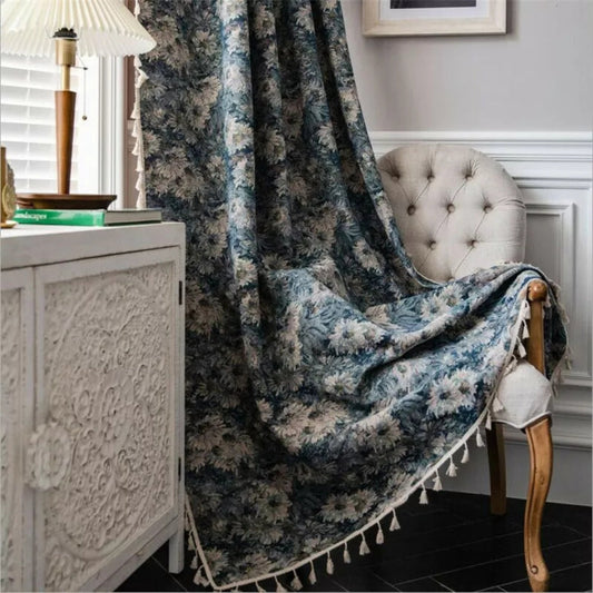 Blue Flower Tie Back Drapes - Luxicro