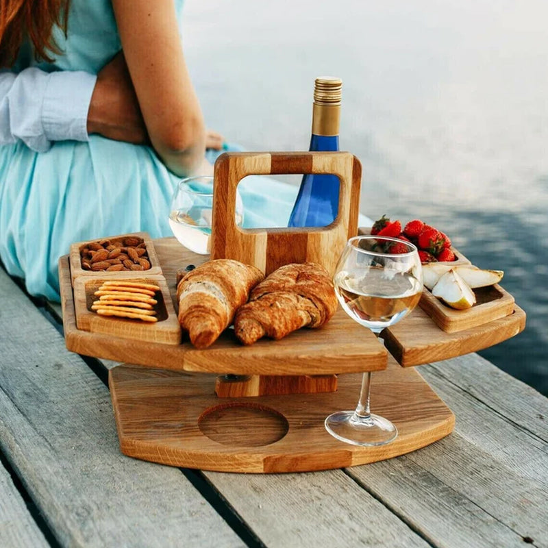 Portable Folding Picnic Table with Wine Rack