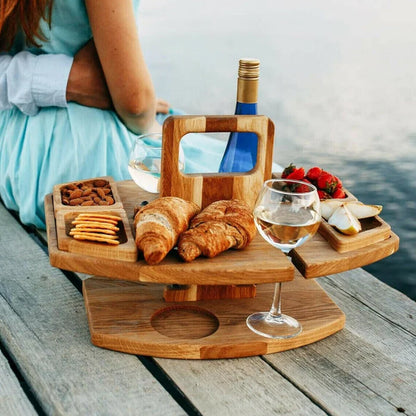 Portable Folding Picnic Table with Wine Rack